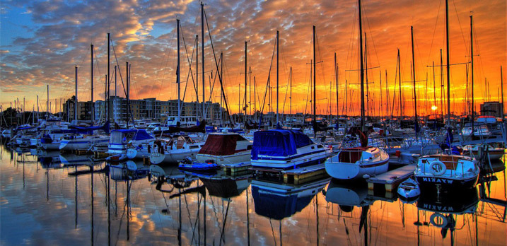 sunset over boats